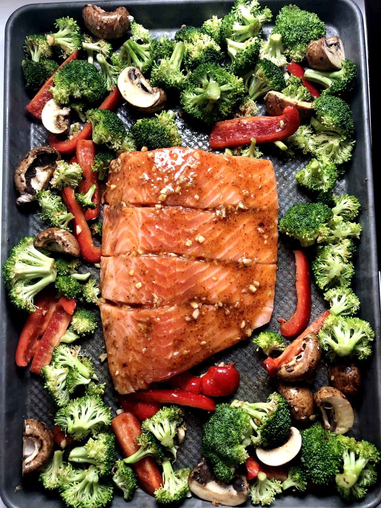 raw salmon on sheetpan