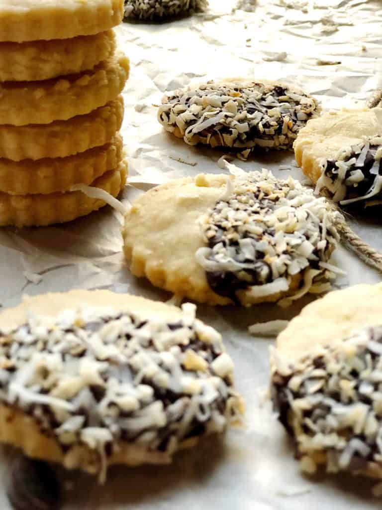chocolate dipped shortbread cookies with cardamom
