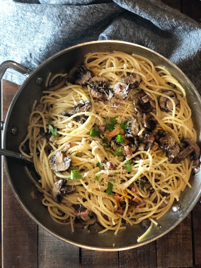 pasta in a saute pan.