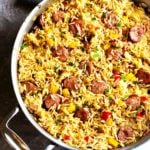 sausage jambalaya top view
