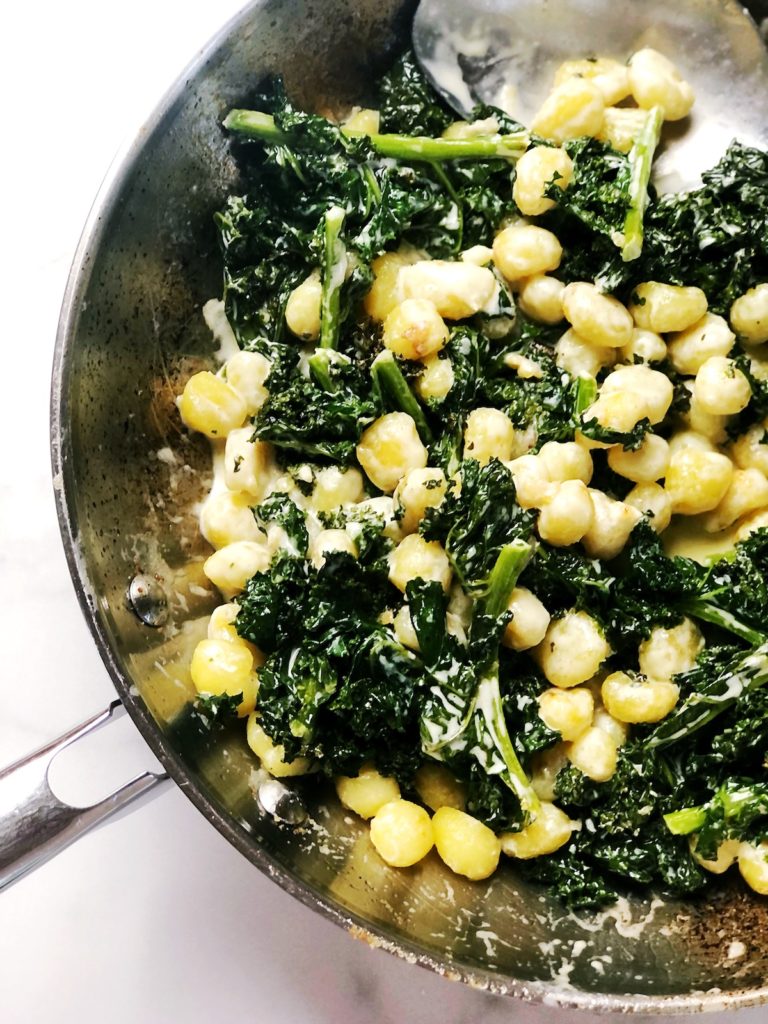 Italian pan fried gnocchi with parmesan cream