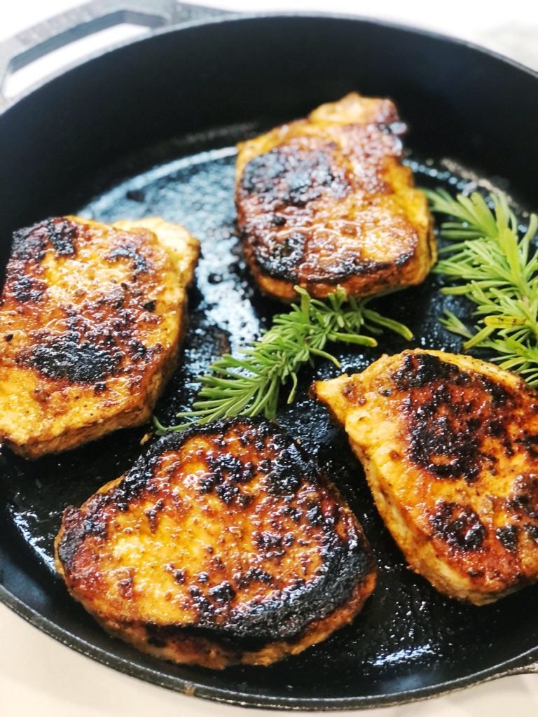 juicy boneless pork chops after pan sear