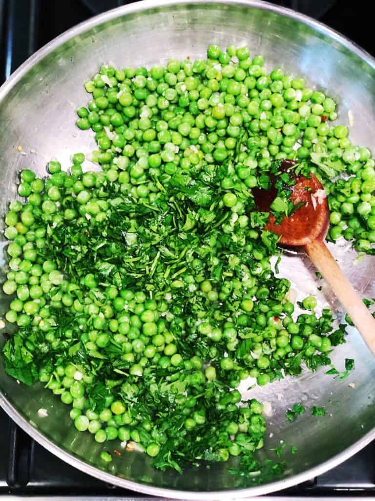 parsley added to peas