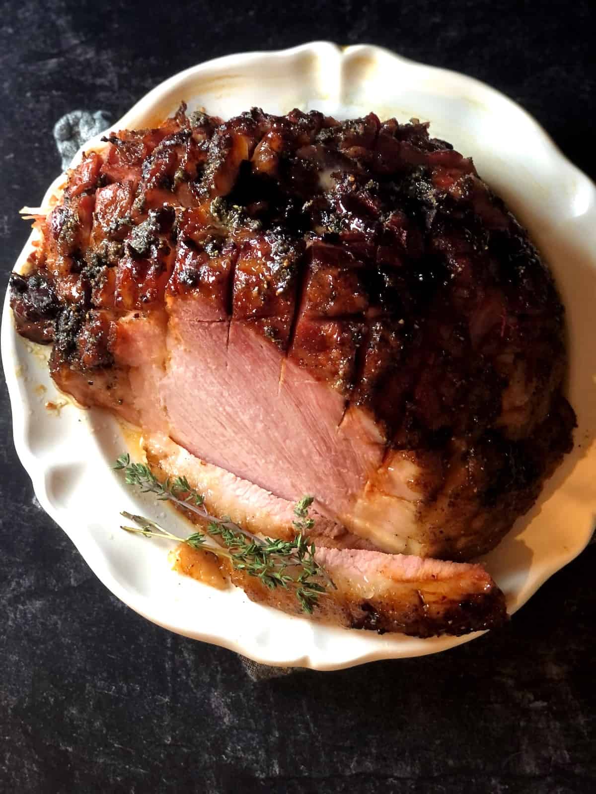 top view of glazed ham
