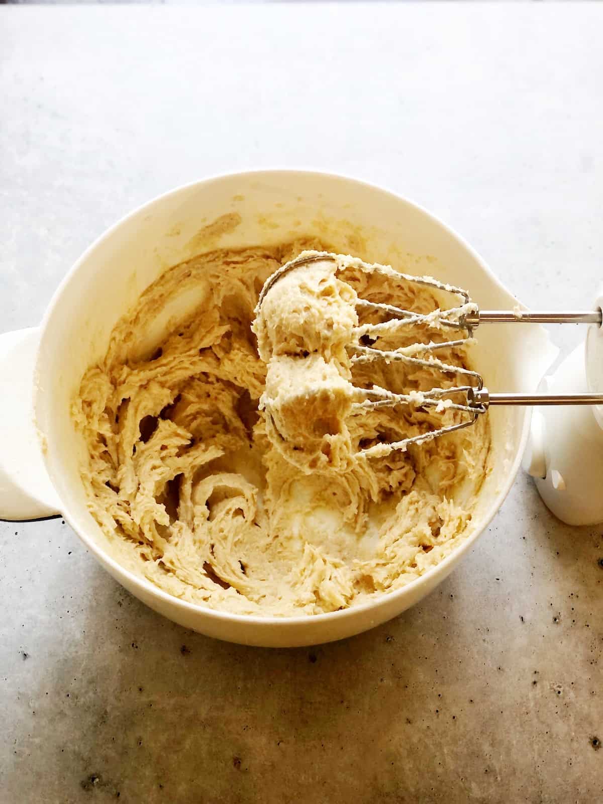 whipped butter and sugar for shortbread bars
