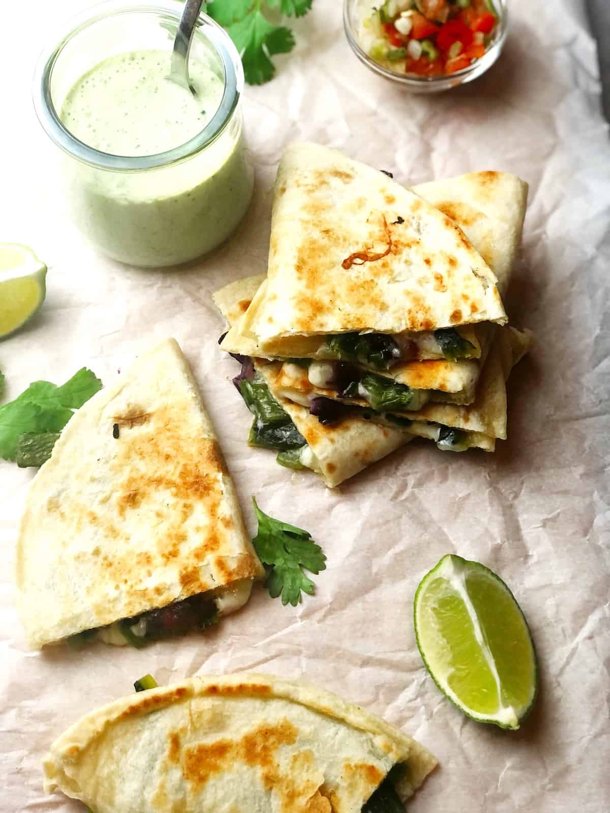 quesadillas with poblano cream sauce