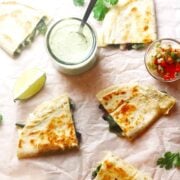 top view of quesadillas