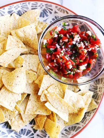 chips and pico de gallo top view