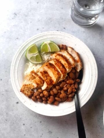 single chicken bowl with beans
