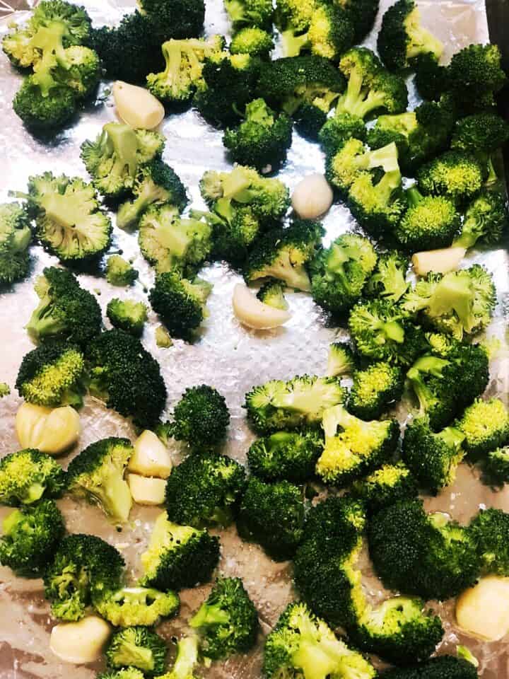 broccoli and garlic on sheet pan
