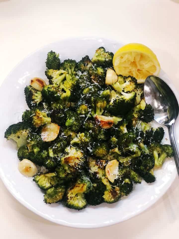 plated broccoli and garlic with parmesan