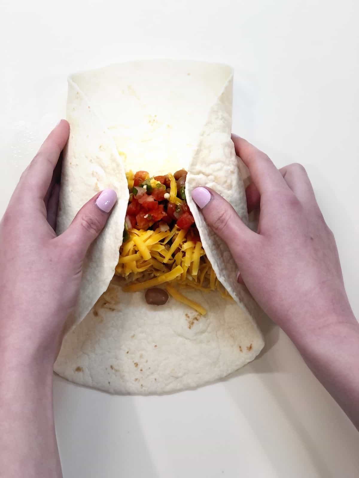 step 1 in folding a burrito