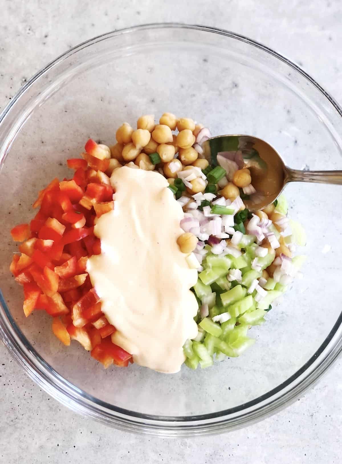 assembling easy chickpea salad