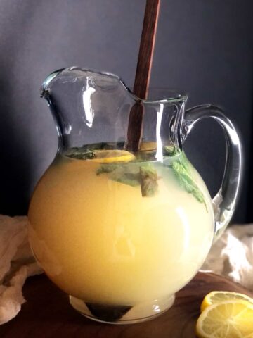 basil lemonade in pitcher
