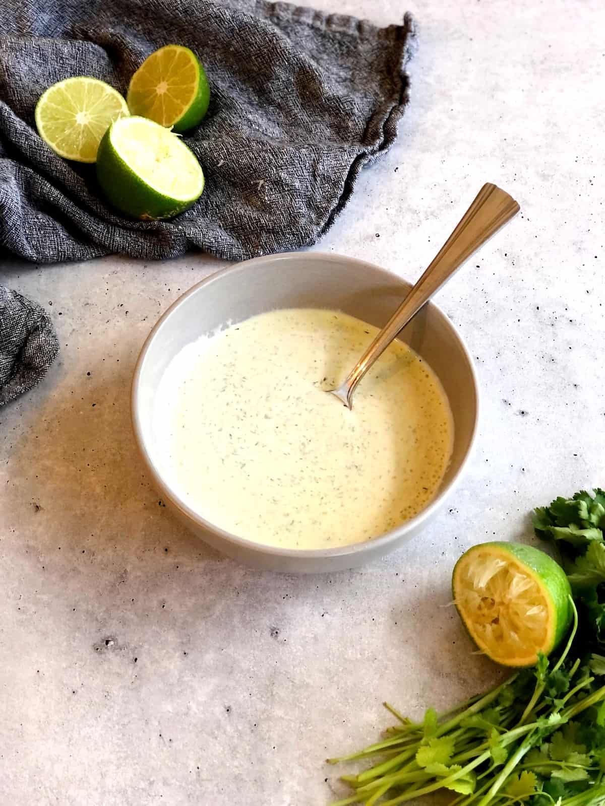 creamy cilantro dressing in a bowl