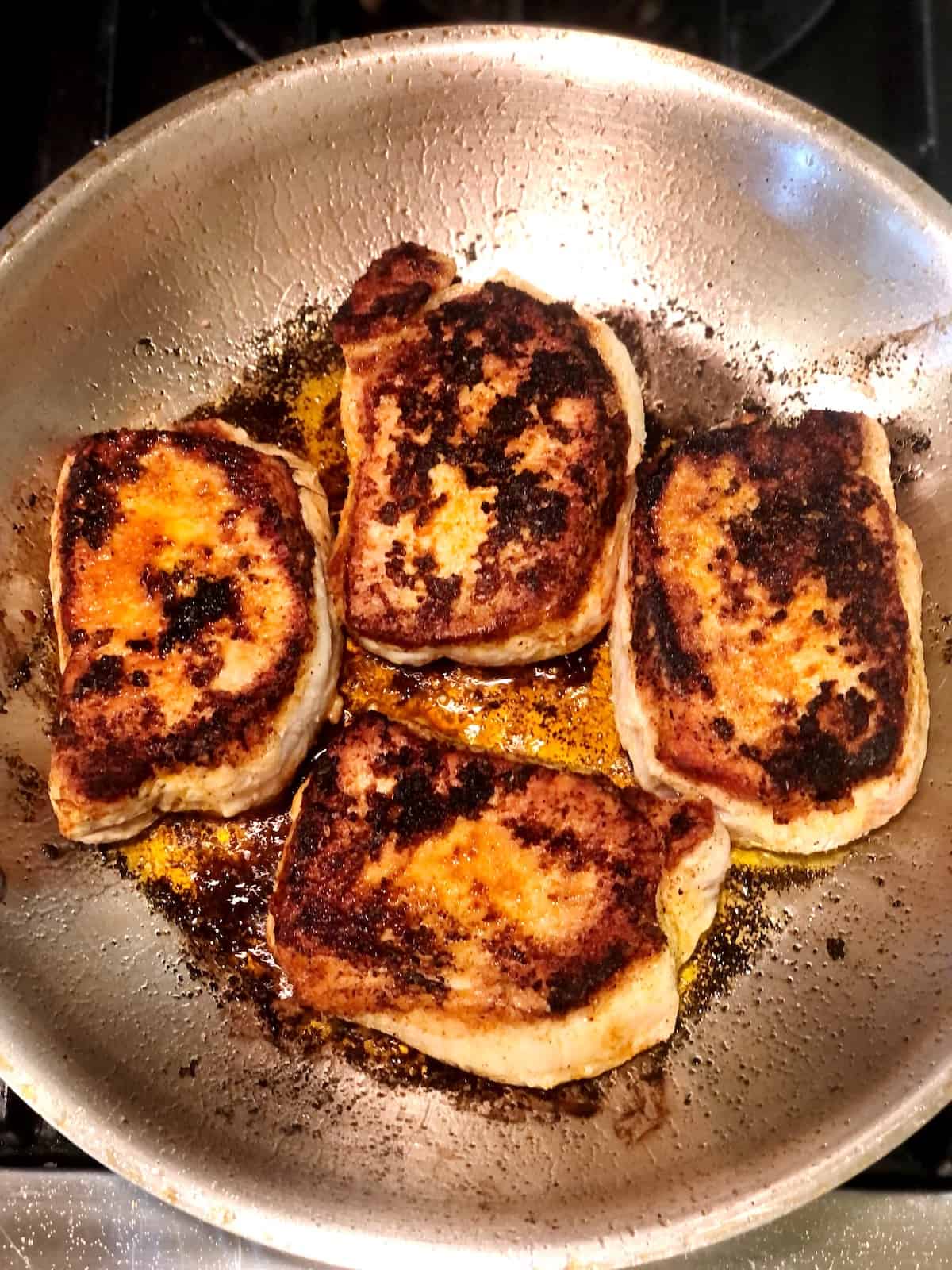 searing pork chops in pan