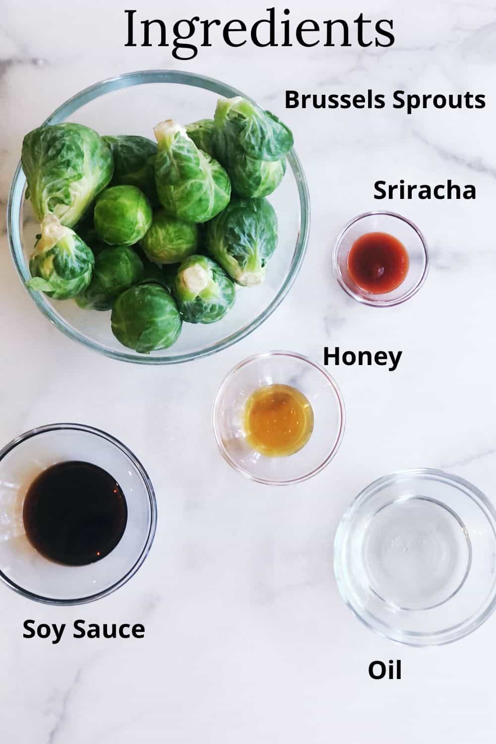 Asian Brussels Sprouts ingredients on the table in small bowls