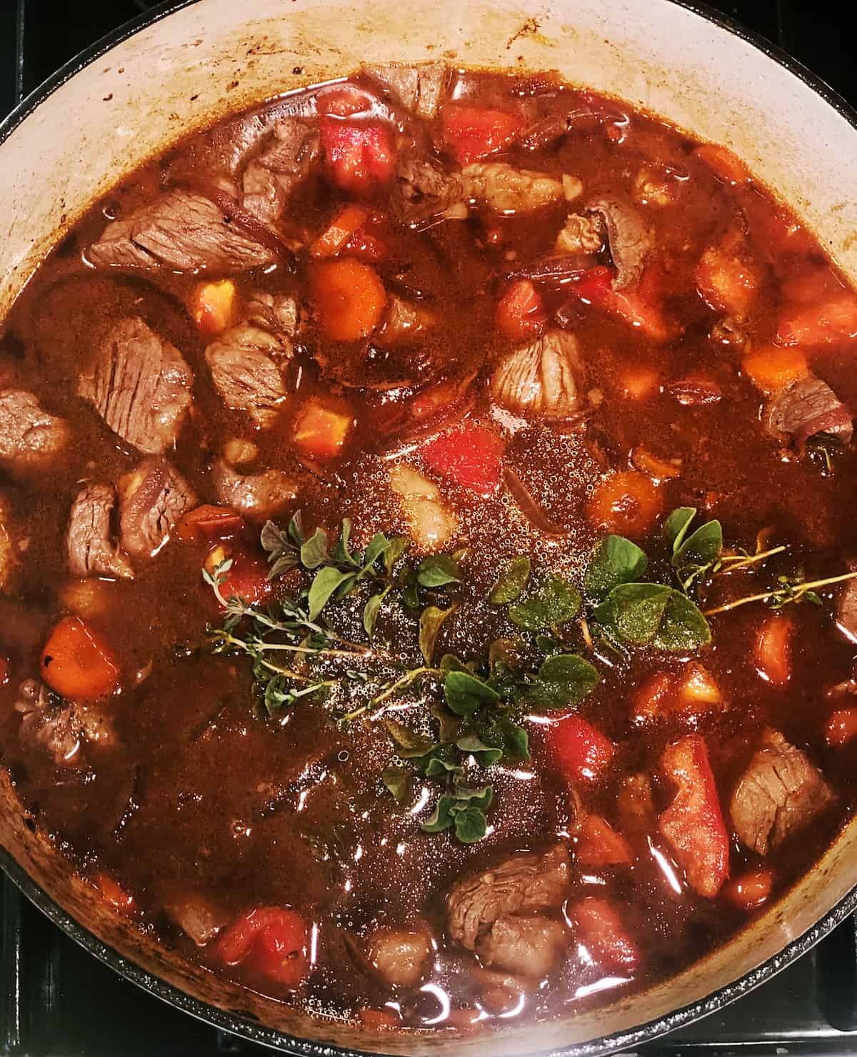 beef daube ingredients in pot