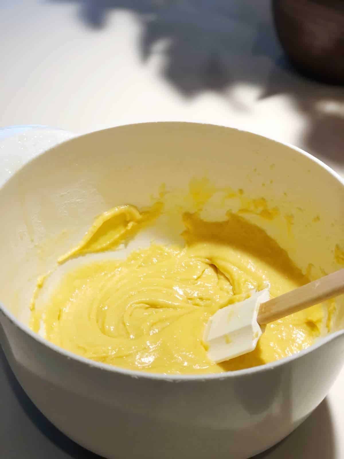 pizzelle batter in a bowl.
