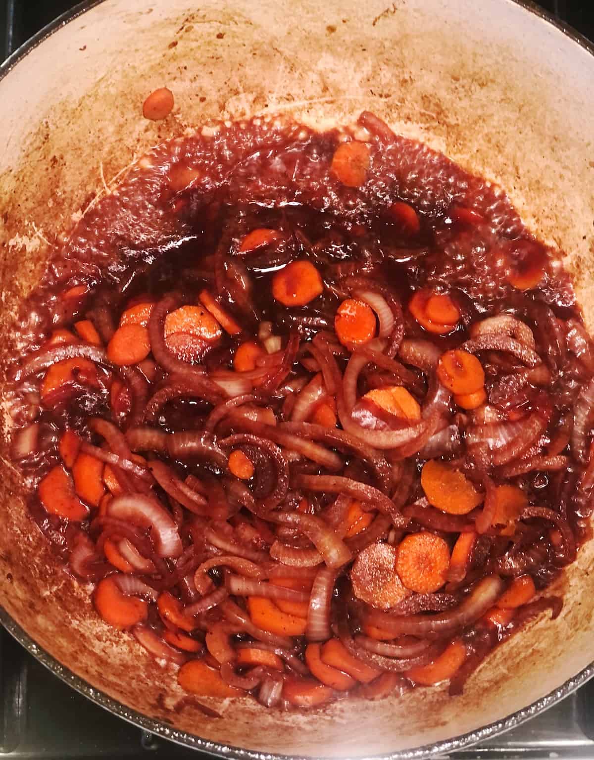 wine reduced down in beef daube