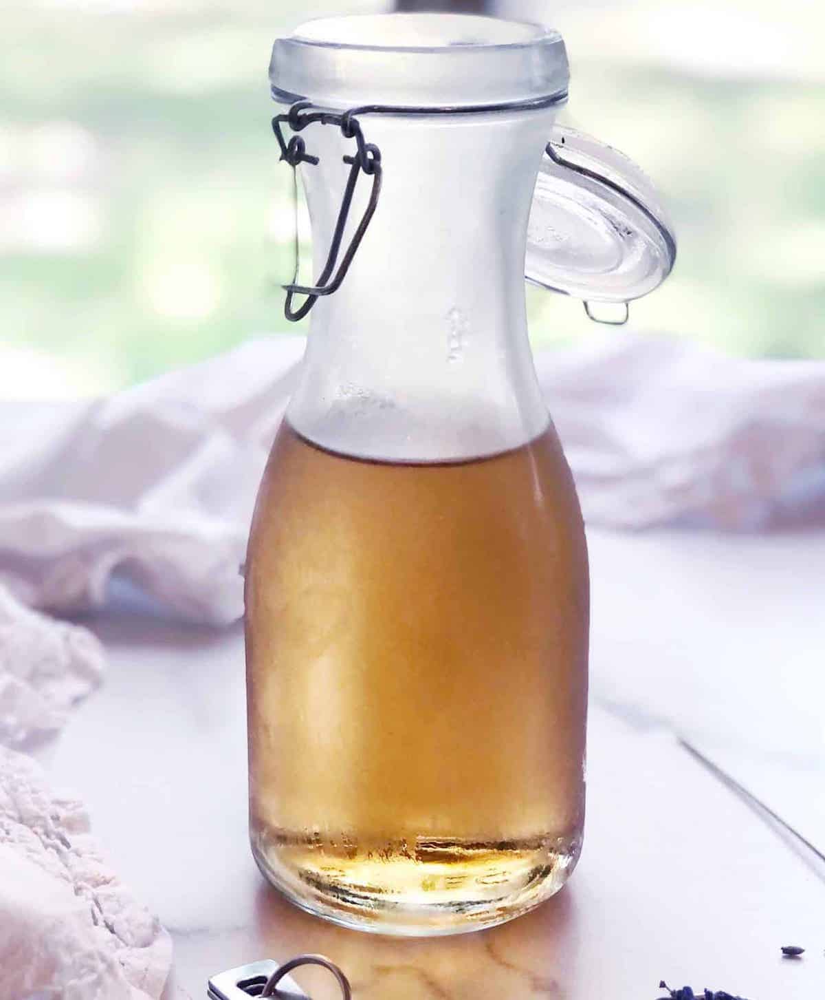 lavender simple syrup in bottle