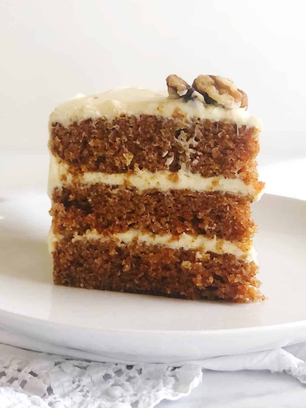 slice of easy classic carrot cake