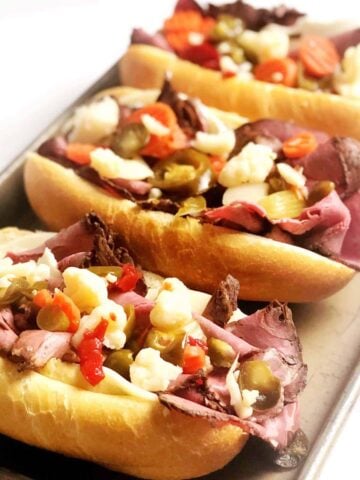 Italian roast beef sandwiches on tray
