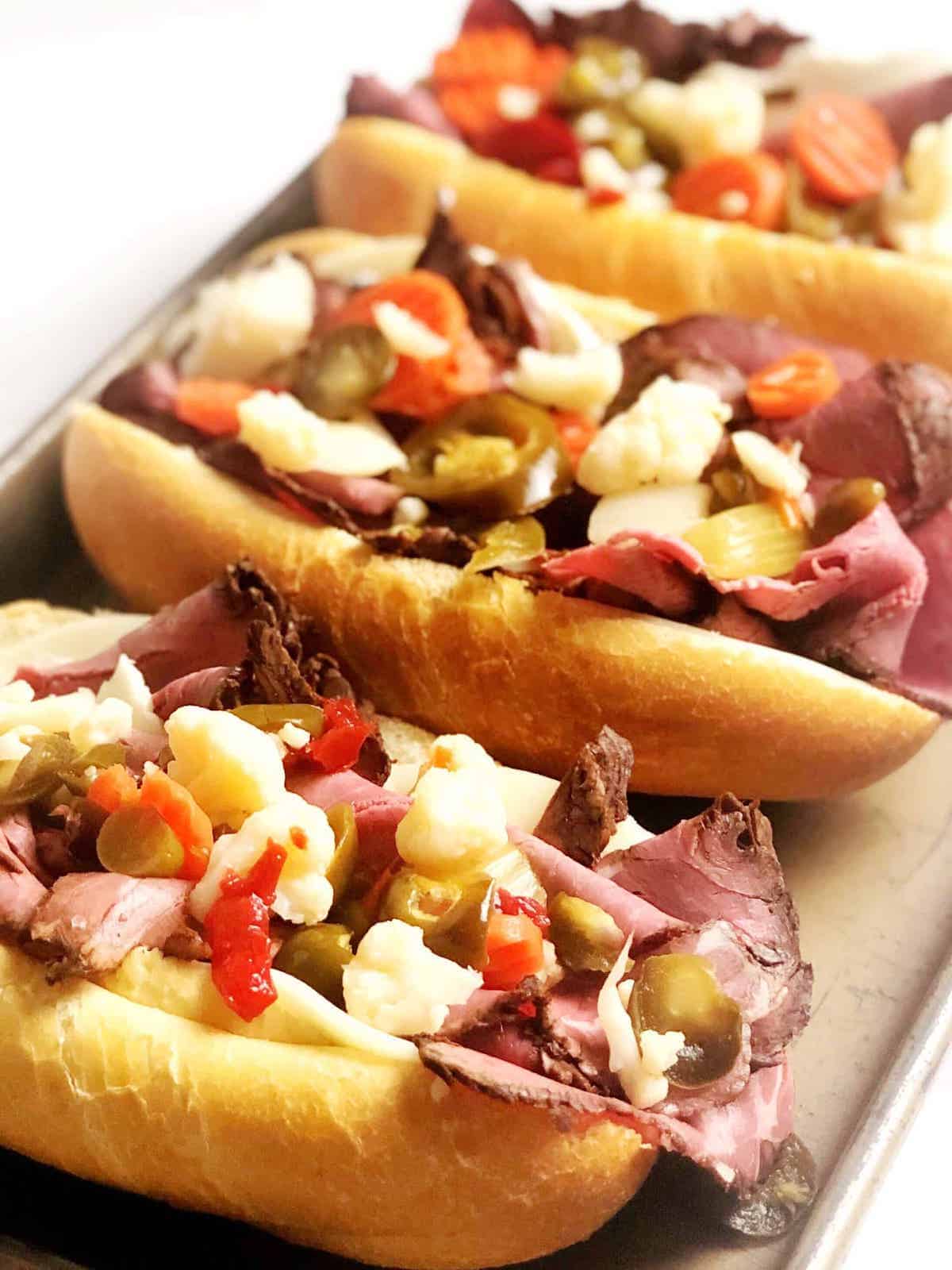Italian roast beef sandwiches on tray