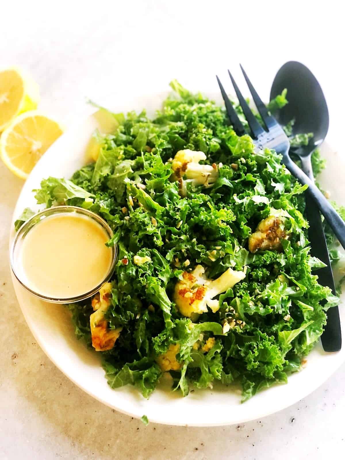 kale salad dressing on salad