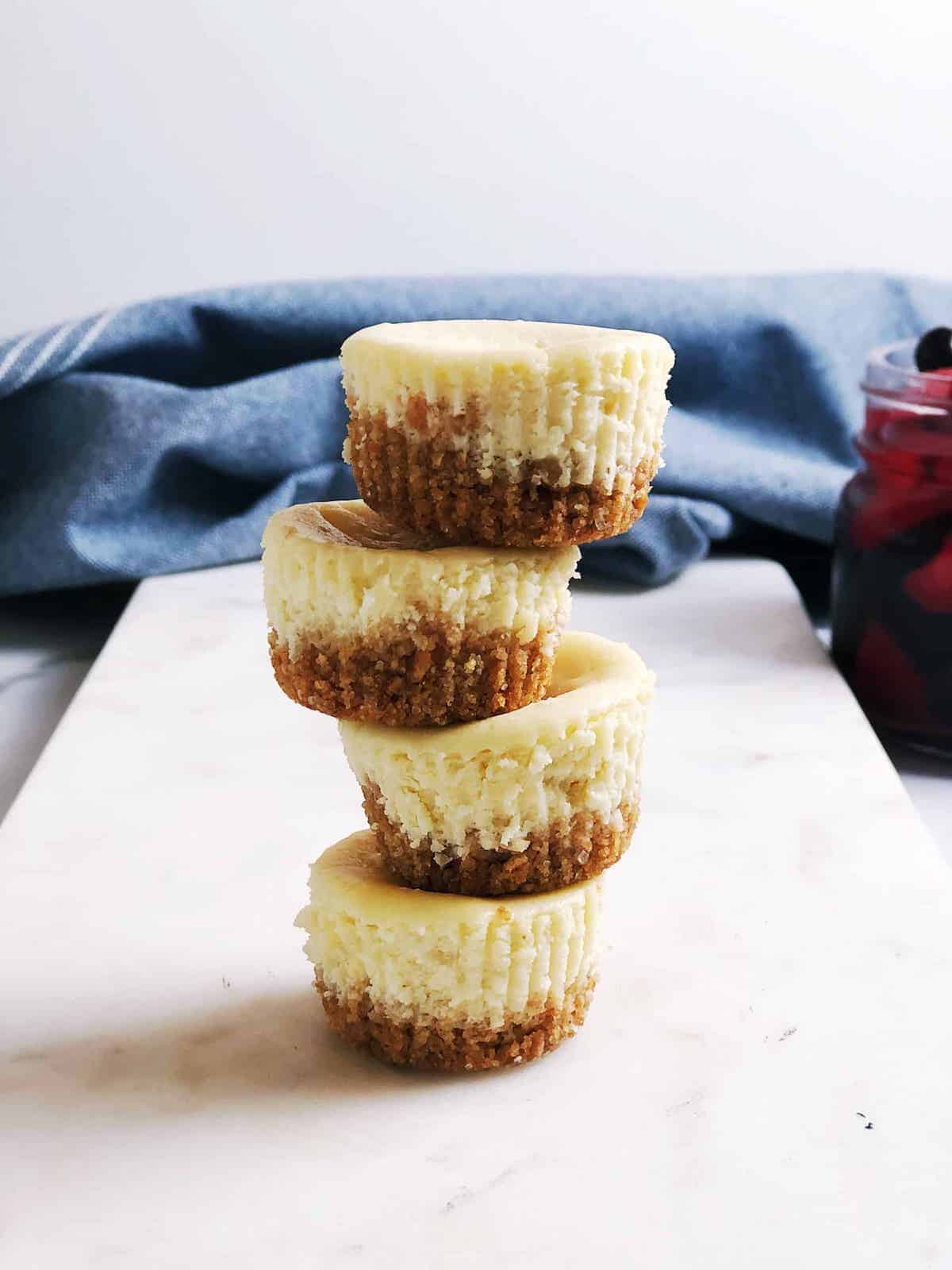 mini cheesecake bites stacked
