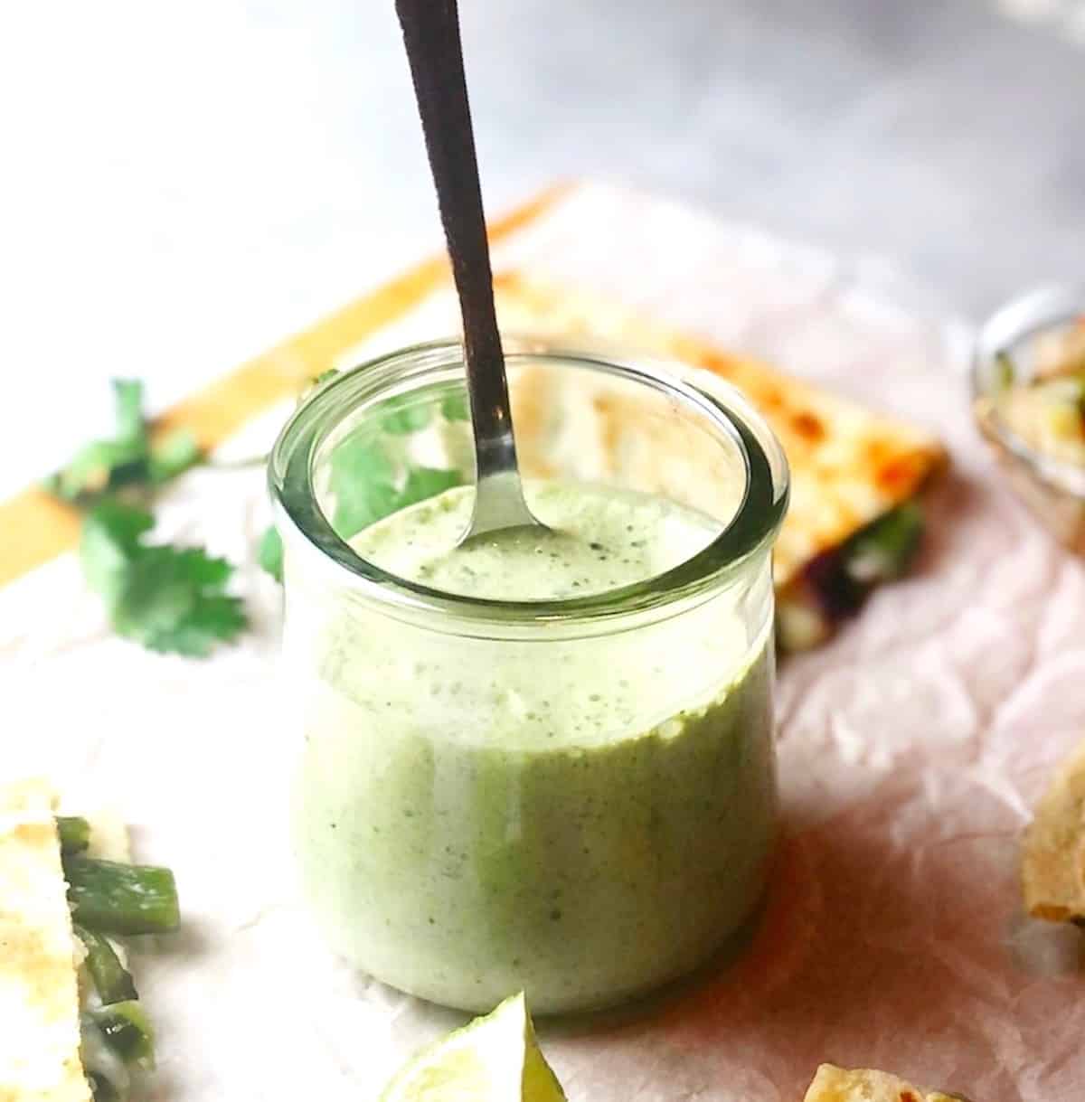 poblano cream sauce in container