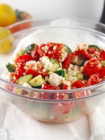 greek cucumber salad in bowl