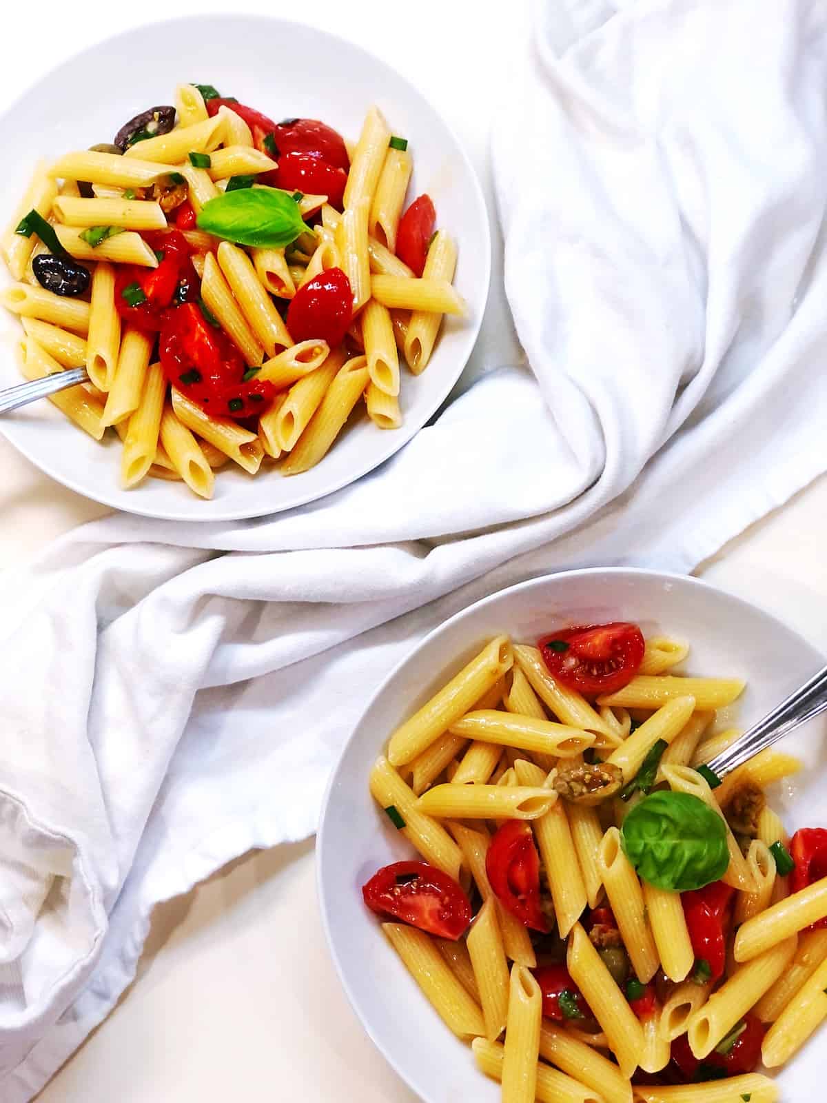 pasta alla checca in bowls on the table