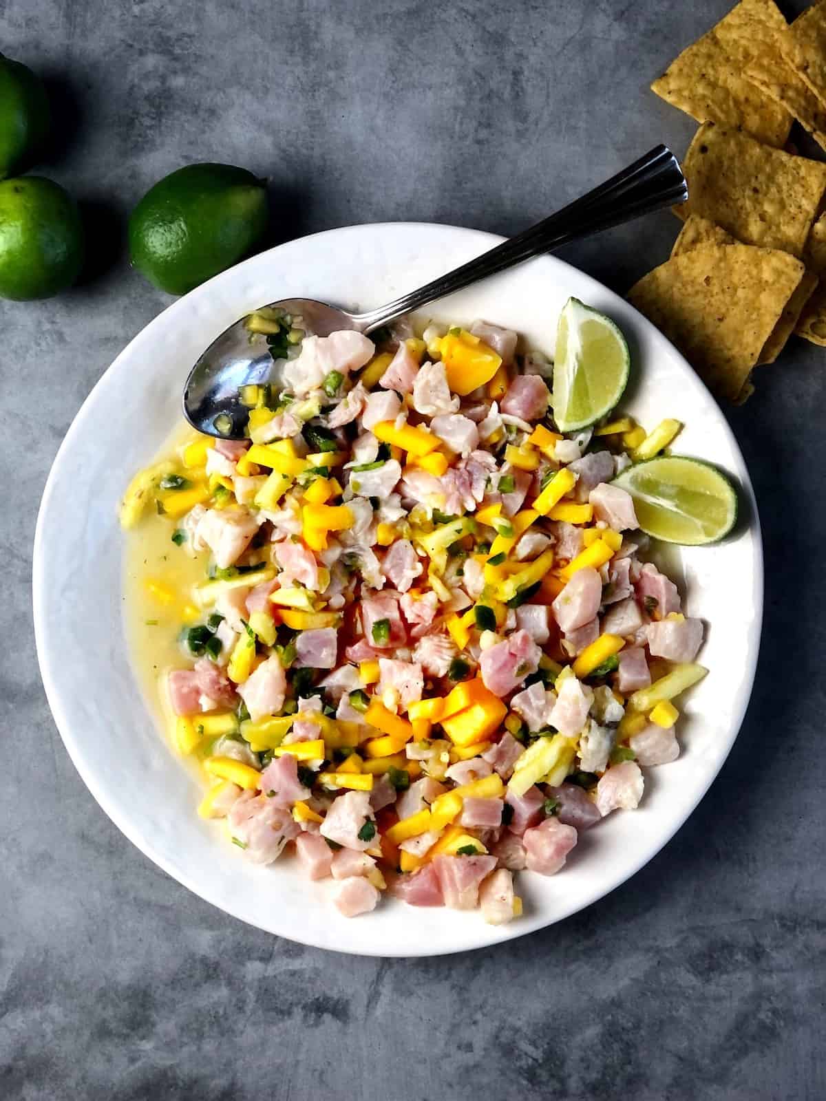 tuna ceviche with mango pineapple salsa