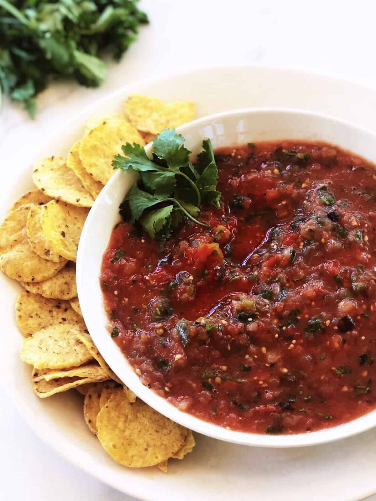 tomato and tomatillo salsa  in bowl