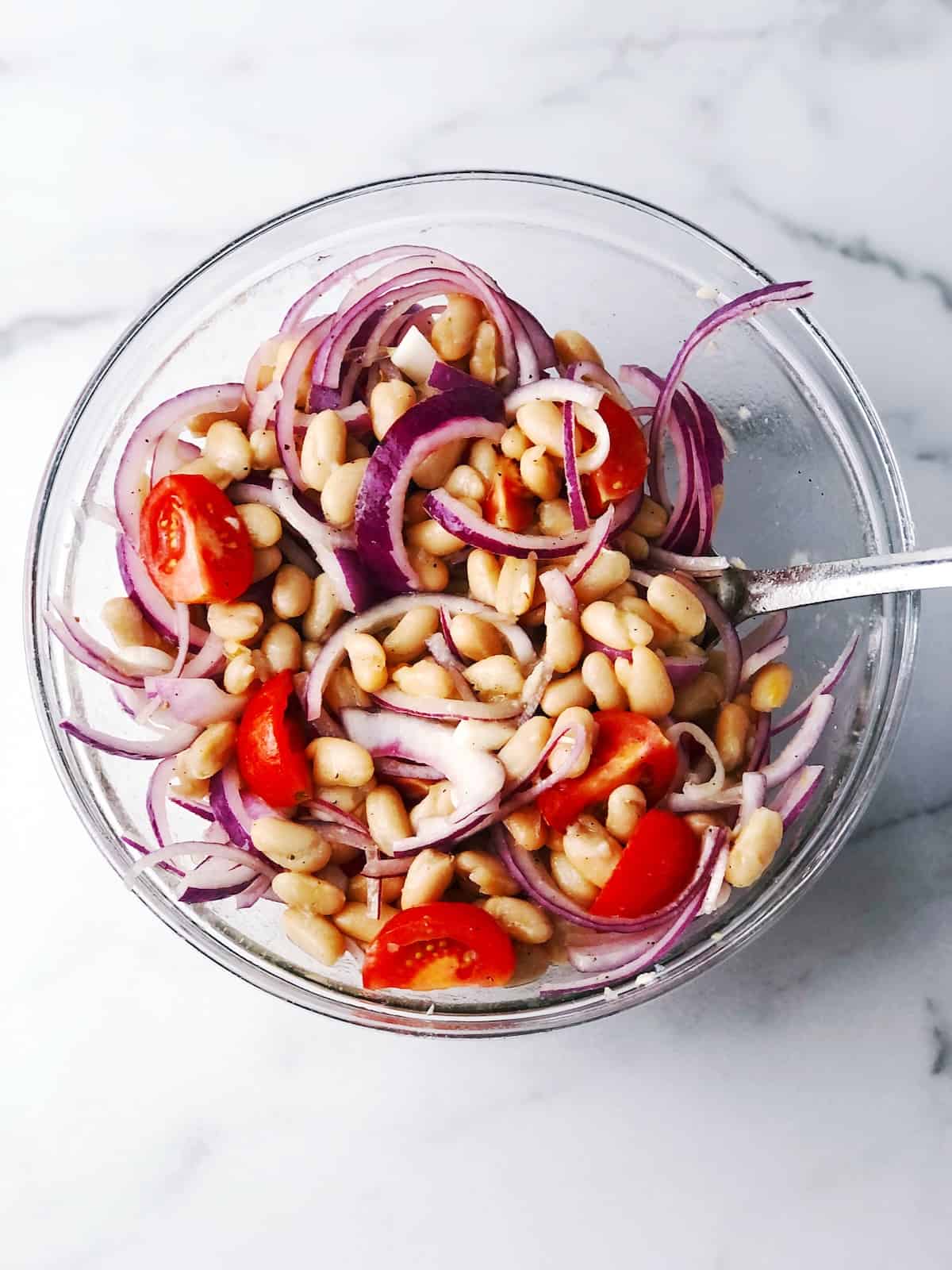 mediterranean bean salad in bowl