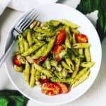 pesto pasta in bowl