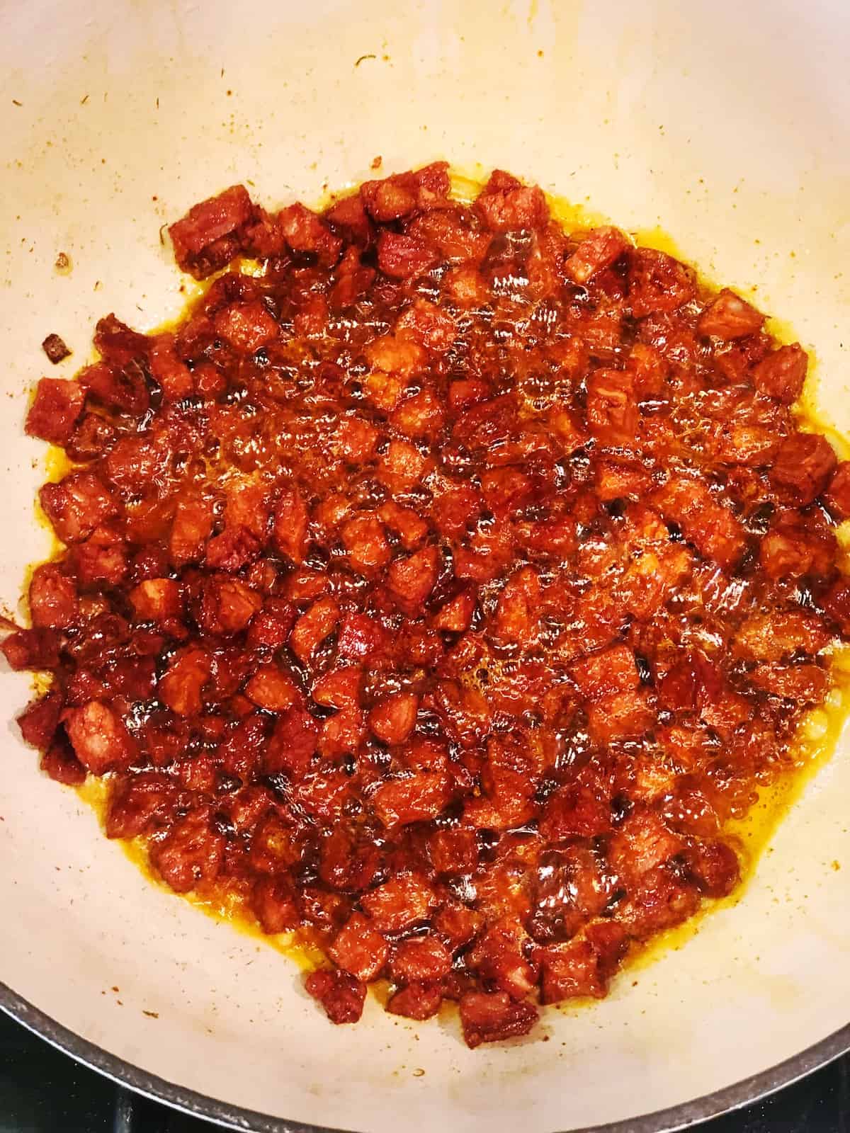 cooking chorizo for mussels