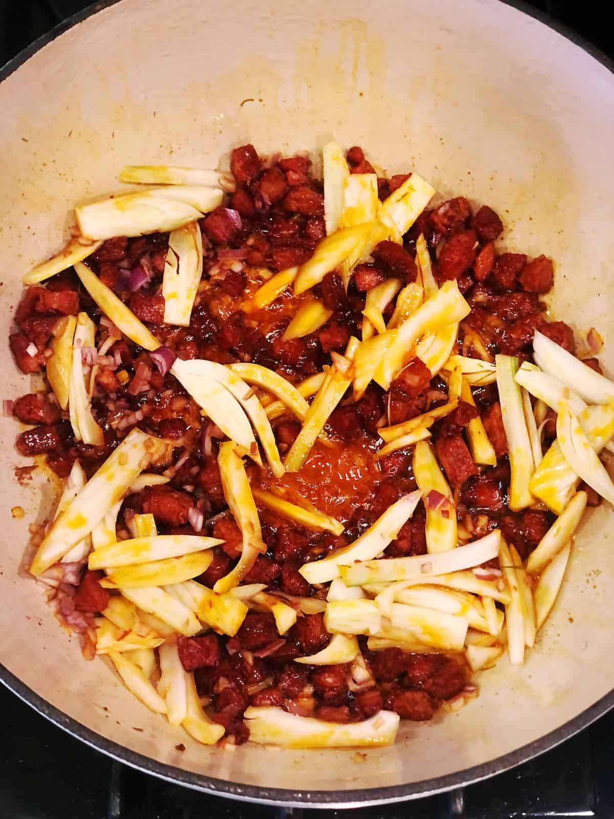 fennel and chorizo for Spanish mussels