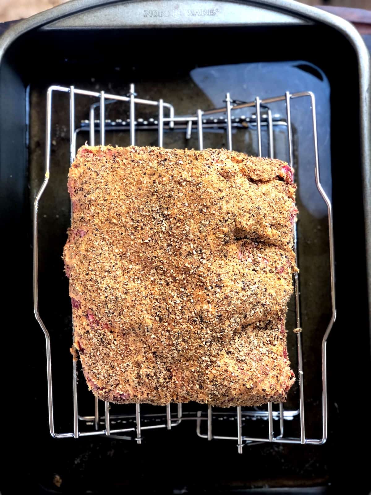 prime rib in roasting pan