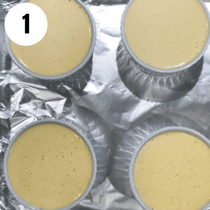 creme brûlée poured into ramekins