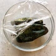 Oven roasted poblano peppers in a bowl