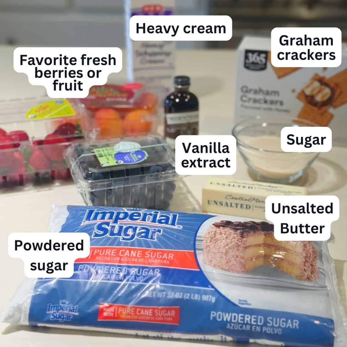 berries and cream cookie cup ingredients on the counter