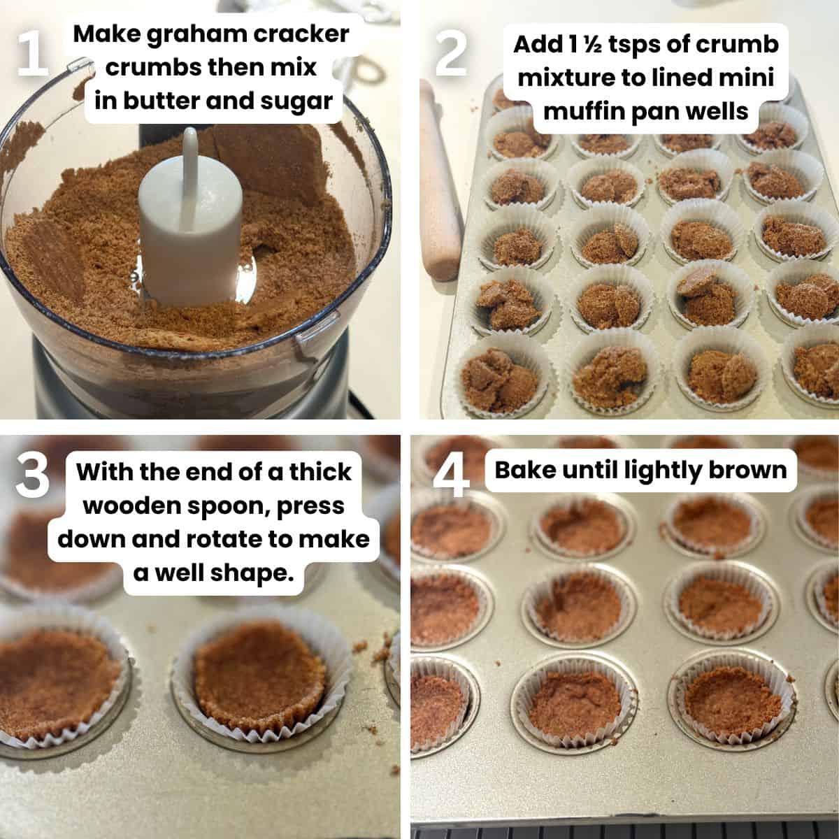 Preparing the graham cracker portion of the berries and cream cookie cups.