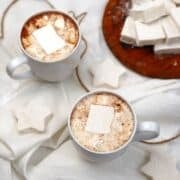 homemade marshmallows in cups of hot cocoa.