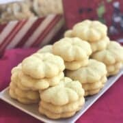 Baked pizzelle cookies on a plate.