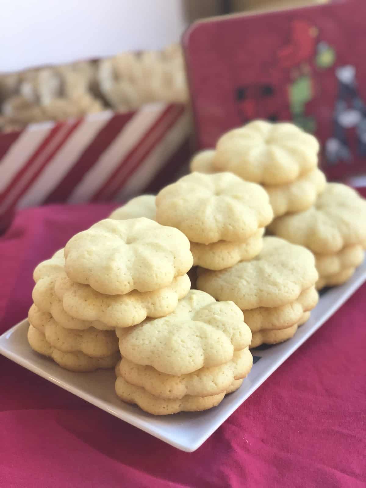 Baked pizzelle cookies on a plate.